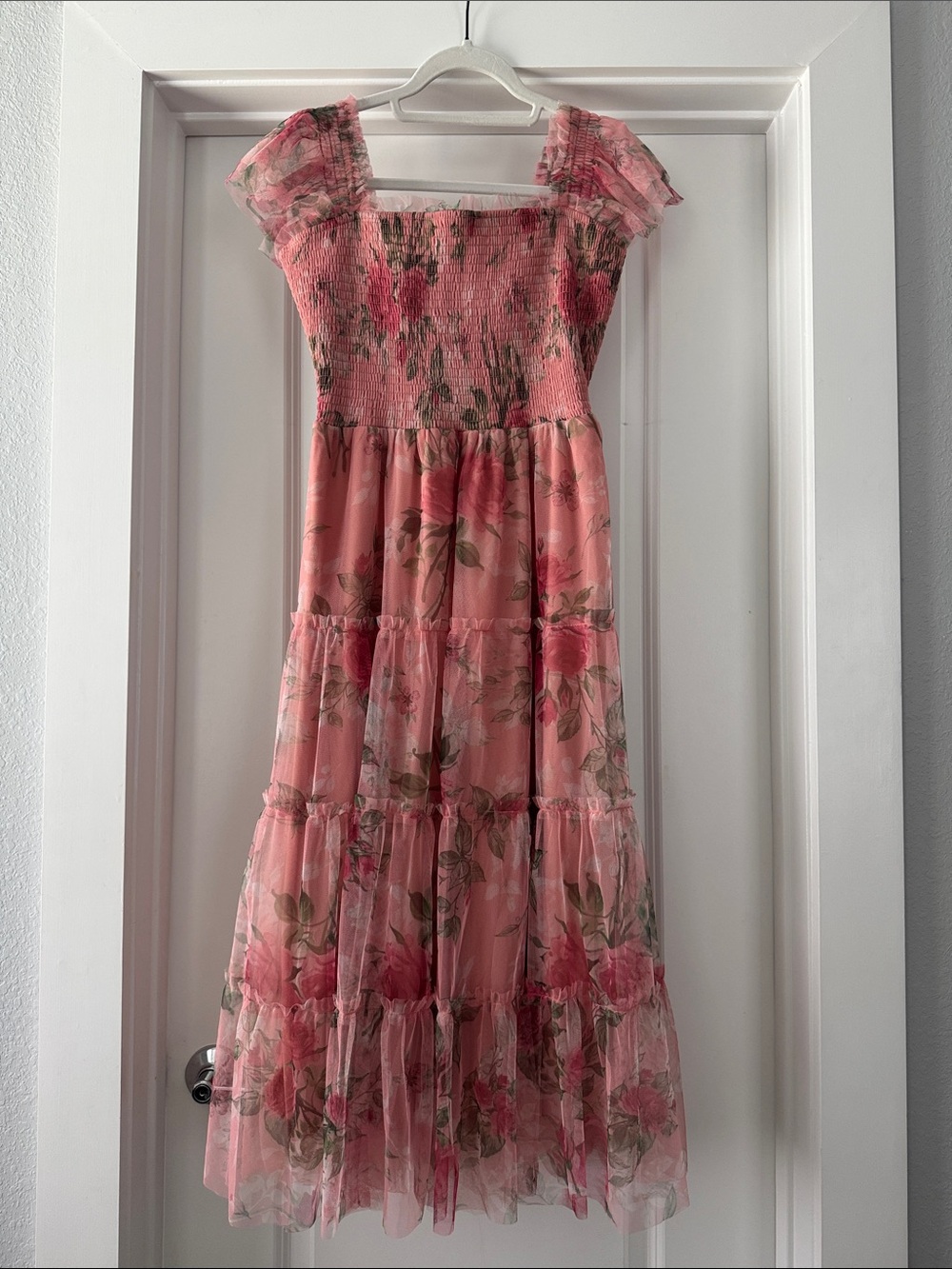 Girls Pink Floral Tiered Maxi Dress